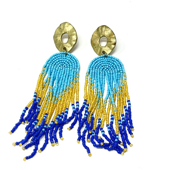 New Free People Beaded Bohemian Drop Earrings - Picture 1 of 4